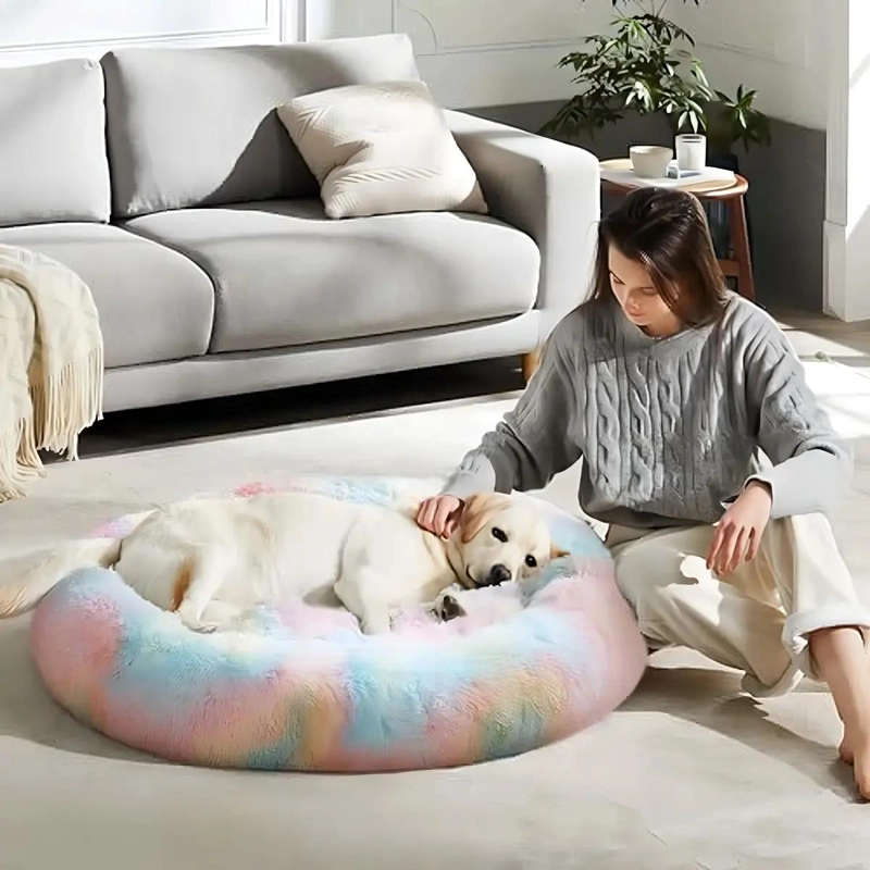 CAMA PARA MASCOTAS GRANDE 70CM CON FELPA Y DISEÑO ARCOIRIS - 3