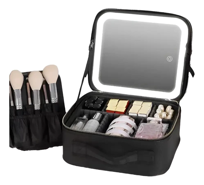 BOLSO GRANDE PARA MAQUILLAJE CON LUZ LED INTEGRADA Y COMPARTIMENTOS - 1