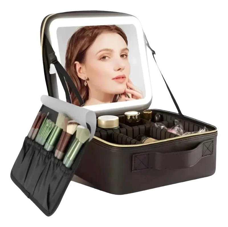 BOLSO GRANDE PARA MAQUILLAJE CON LUZ LED INTEGRADA Y COMPARTIMENTOS - 2