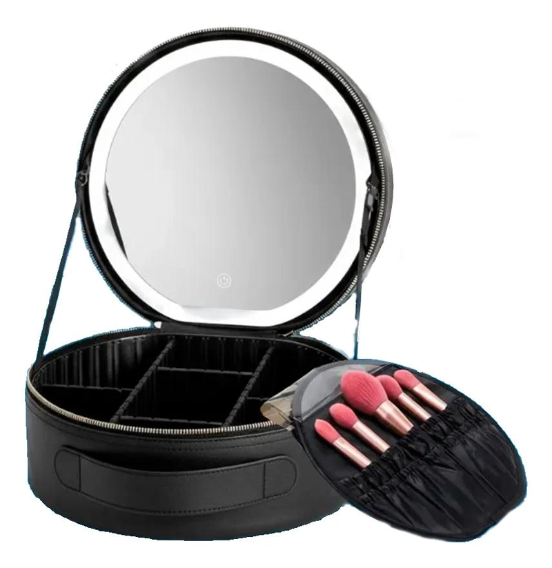 COSMETIQUERA REDONDA CON ESPEJO INTEGRADO Y LUZ LED PARA MAQUILLAJE - 3