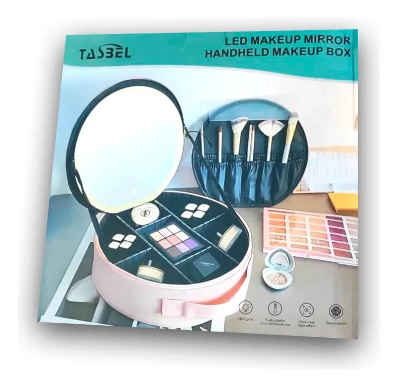 COSMETIQUERA REDONDA CON ESPEJO INTEGRADO Y LUZ LED PARA MAQUILLAJE - 5