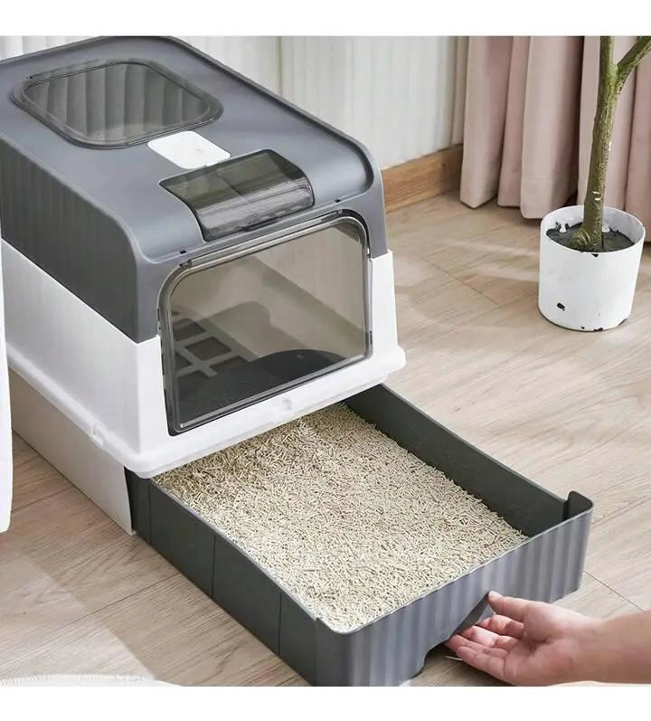 CAJA DE ARENA SANITARIA CON BANDEJA Y FILTRO DE CARBON ACTIVO PARA GATOS - 2