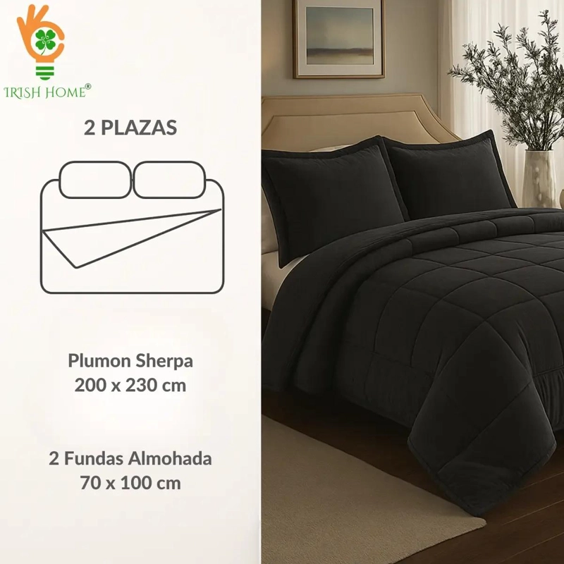 PLUMON SHERPA PARA CAMA DE 2 PLAZAS CON COBERTOR Y CUBRECAMAS CHIPORRO - 2