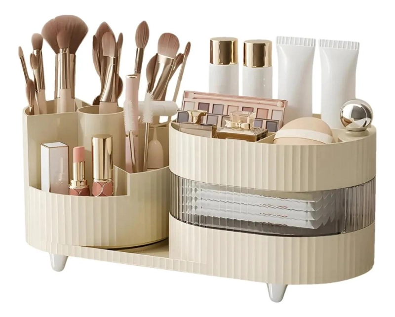 ORGANIZADOR GIRATORIO COMPACTO PARA MAQUILLAJE CON MULTIPLES COMPARTIMENTOS - 1