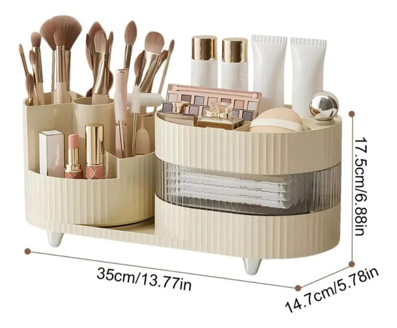 ORGANIZADOR GIRATORIO COMPACTO PARA MAQUILLAJE CON MULTIPLES COMPARTIMENTOS - 2