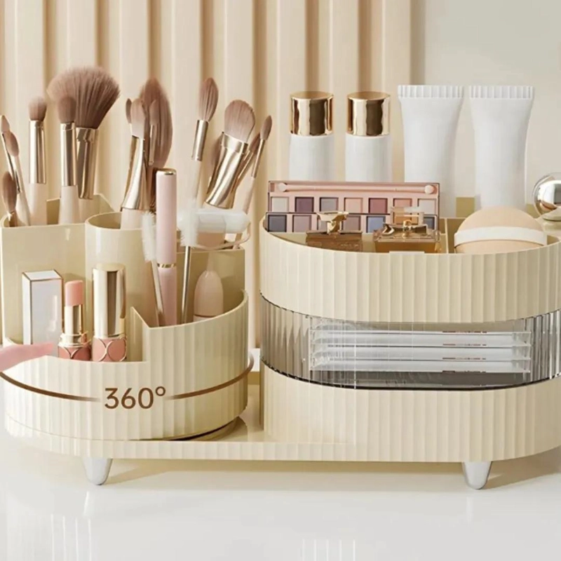 ORGANIZADOR GIRATORIO COMPACTO PARA MAQUILLAJE CON MULTIPLES COMPARTIMENTOS - 3