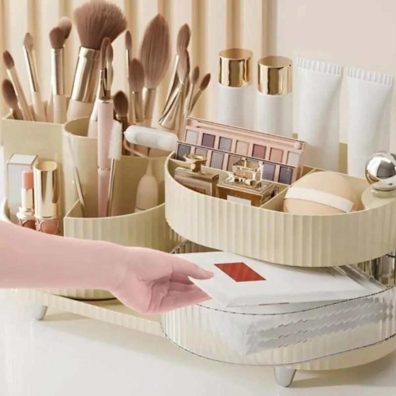 ORGANIZADOR GIRATORIO COMPACTO PARA MAQUILLAJE CON MULTIPLES COMPARTIMENTOS - 5