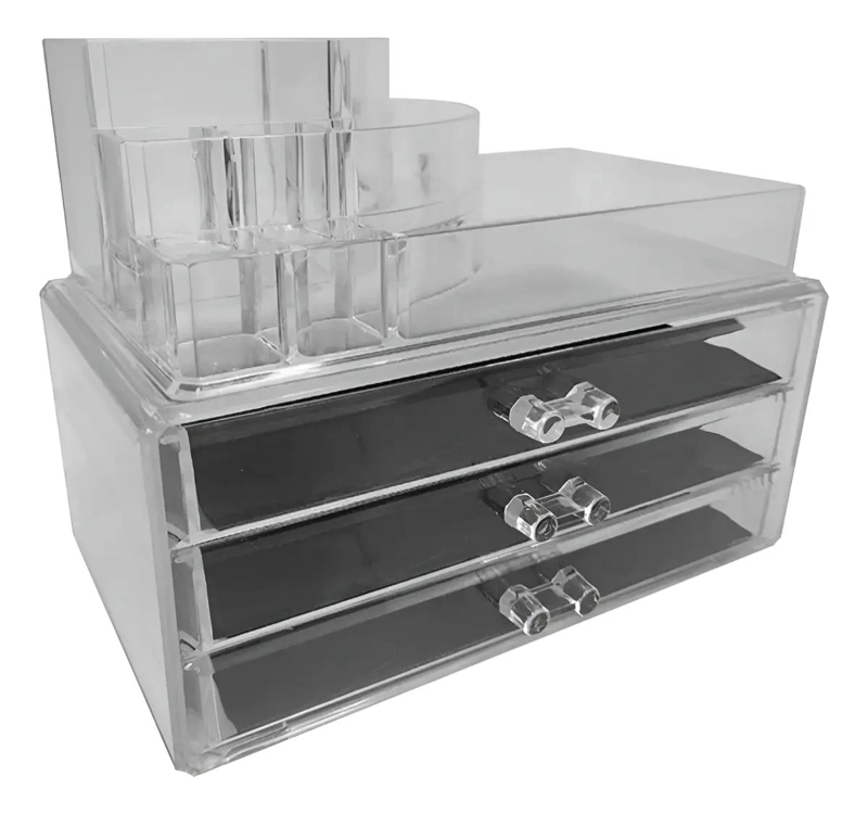 ORGANIZADOR ACRILICO PARA MAQUILLAJE CON TRES COMPARTIMIENTOS - 1