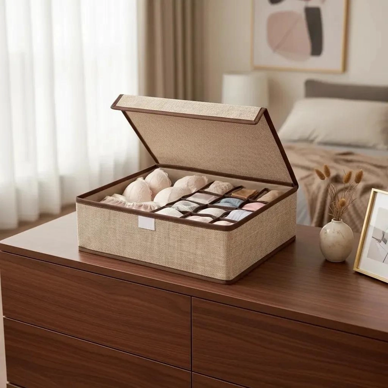 CAJA ORGANIZADORA PARA ROPA INTERIOR FEMENINA CON DIVISIONES BEIGE - 1