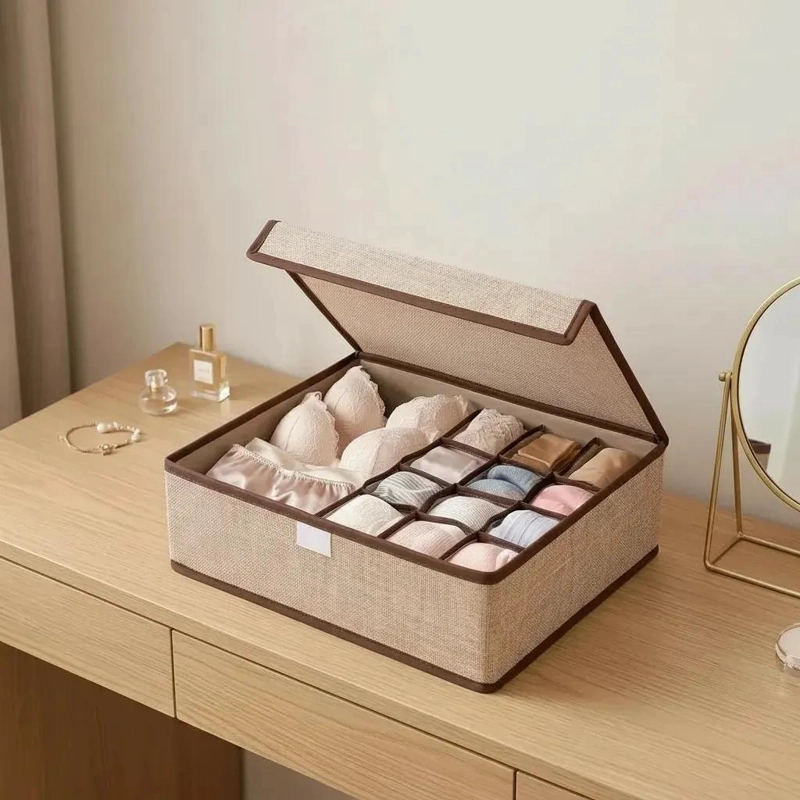 CAJA ORGANIZADORA PARA ROPA INTERIOR FEMENINA CON DIVISIONES BEIGE - 2