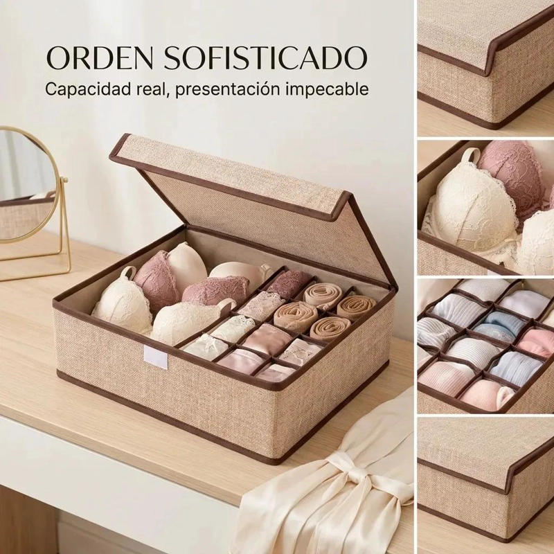 CAJA ORGANIZADORA PARA ROPA INTERIOR FEMENINA CON DIVISIONES BEIGE - 4