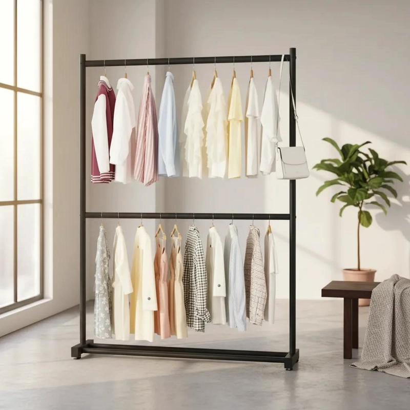 PERCHERO ORGANIZADOR COLGANTE PARA ROPA DE DOS NIVELES CON CAPACIDAD AMPLIA - 1