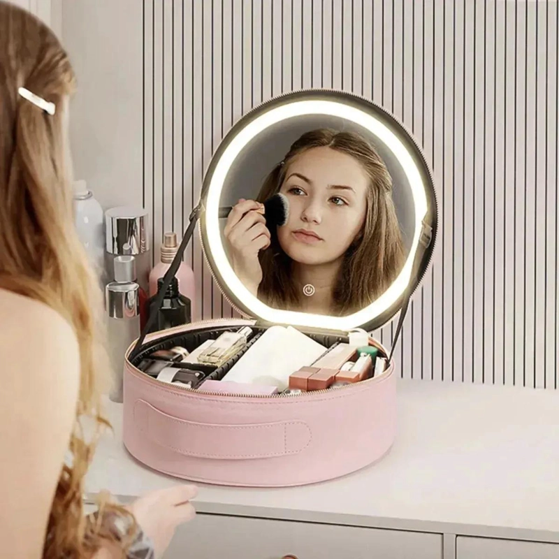 ESTUCHE ORGANIZADOR DE MAQUILLAJE CON ESPEJO Y LUZ LED INTEGRADA - 2