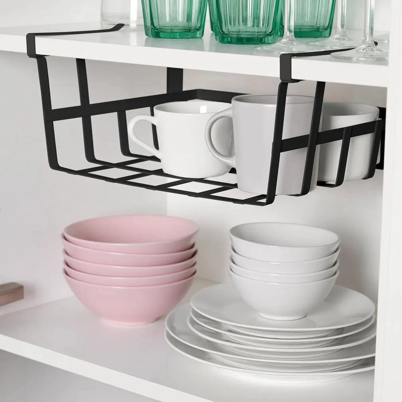 CANASTO COLGANTE PARA COCINA GRIS DE 36X26X14 CM SIN TORNILLOS - 4