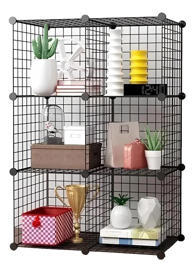 ARMARIO ORGANIZADOR METALICO NEGRO CON 6 CUBOS PARA ALMACENAMIENTO - 1