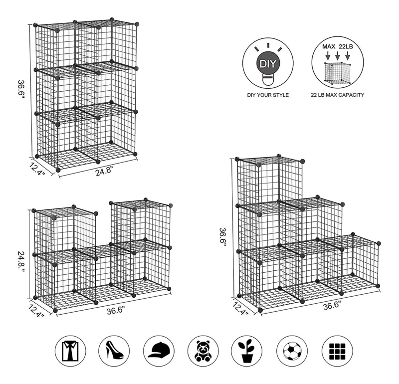 ARMARIO ORGANIZADOR METALICO NEGRO CON 6 CUBOS PARA ALMACENAMIENTO - 4
