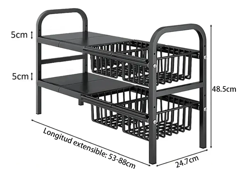 ORGANIZADOR MOVIL DE COCINA CON 2 NIVELES Y 4 CESTAS PARA FREGADERO - 2