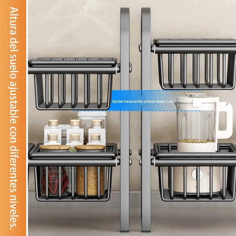 ORGANIZADOR MOVIL DE COCINA CON 2 NIVELES Y 4 CESTAS PARA FREGADERO - 5