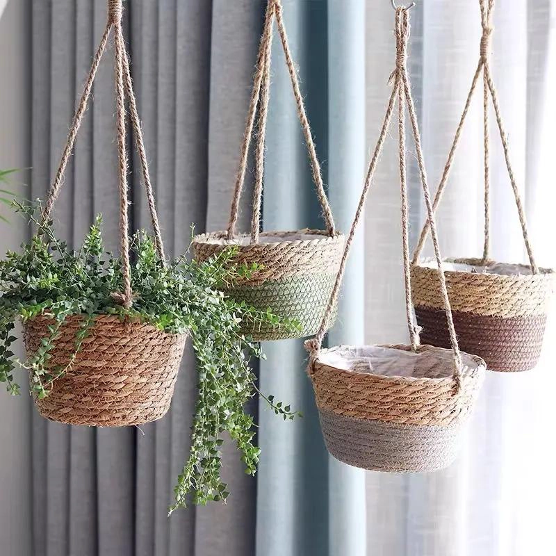 CANASTO TEJIDO EN FIBRA NATURAL PARA MACETERO DE PLANTAS DECORATIVAS - 3
