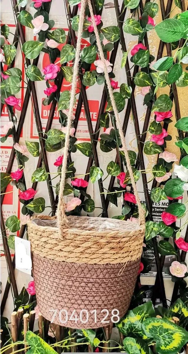 CANASTO TEJIDO EN FIBRA NATURAL PARA MACETERO DE PLANTAS DECORATIVAS - 4