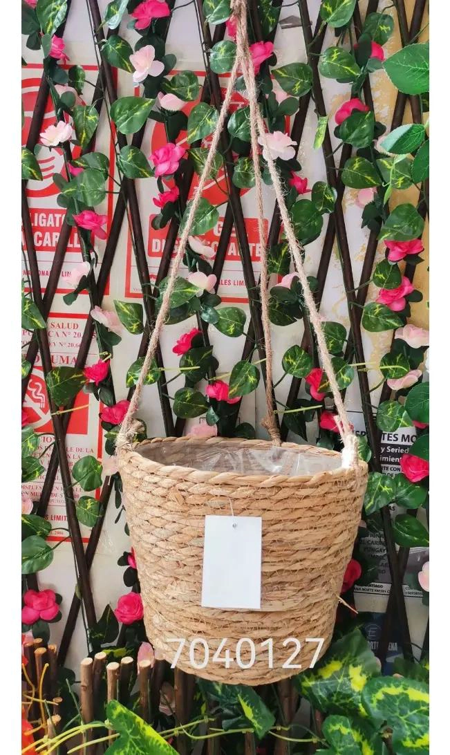 CANASTO TEJIDO EN FIBRA NATURAL PARA MACETERO DE PLANTAS DECORATIVAS - 5