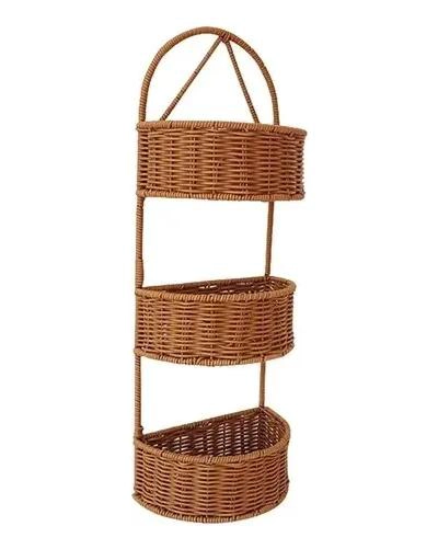CESTA DE PARED DE MIMBRE CON TRES NIVELES PARA DECORACION - 1