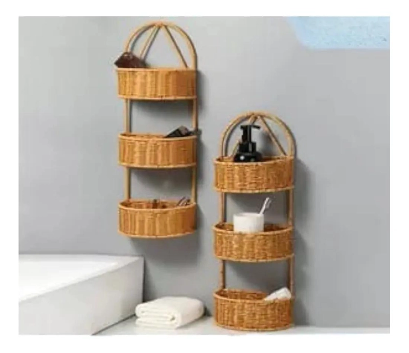 CESTA DE PARED DE MIMBRE CON TRES NIVELES PARA DECORACION - 4