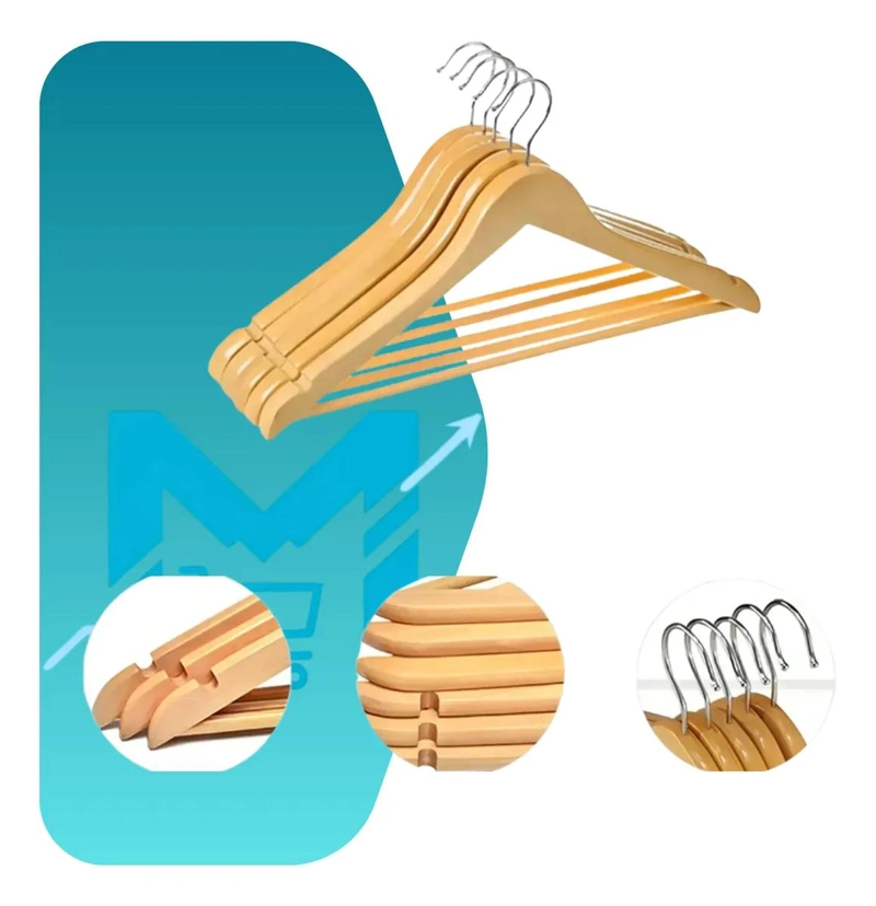 SET DE 32 COLGADORES DE MADERA CON 8 GANCHOS PARA ROPA - 3