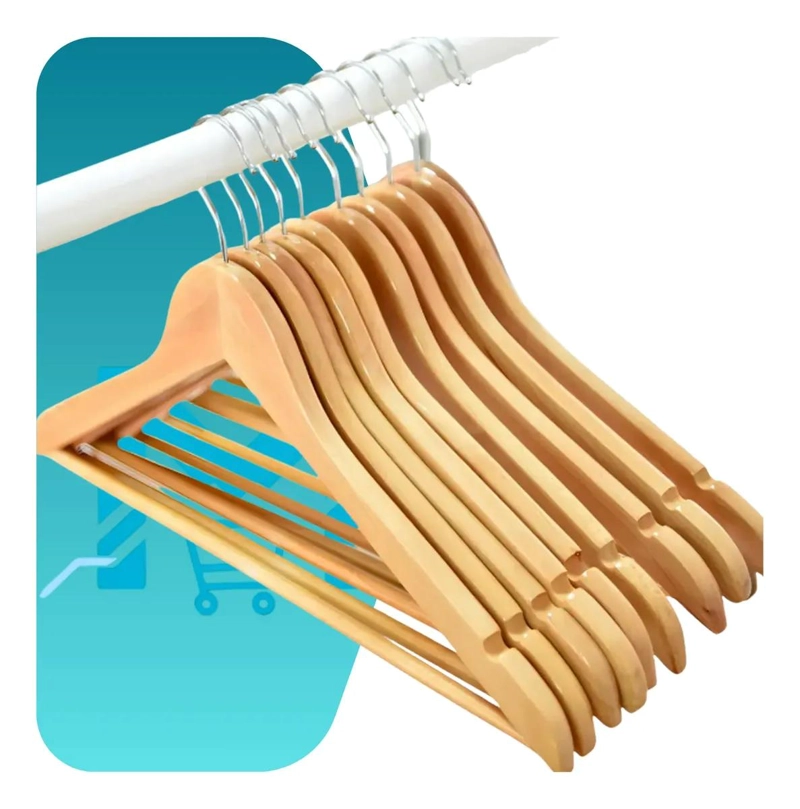 SET DE 32 COLGADORES DE MADERA CON 8 GANCHOS PARA ROPA - 4
