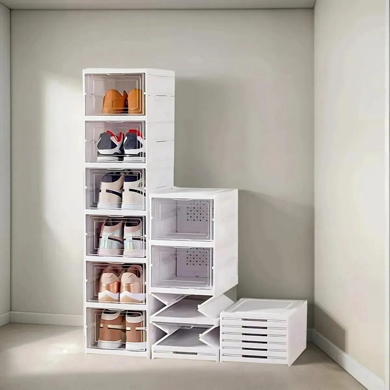 ZAPATERA PLEGABLE CON CAJA DE ALMACENAMIENTO ACRILICO DE 6 NIVELES - 4