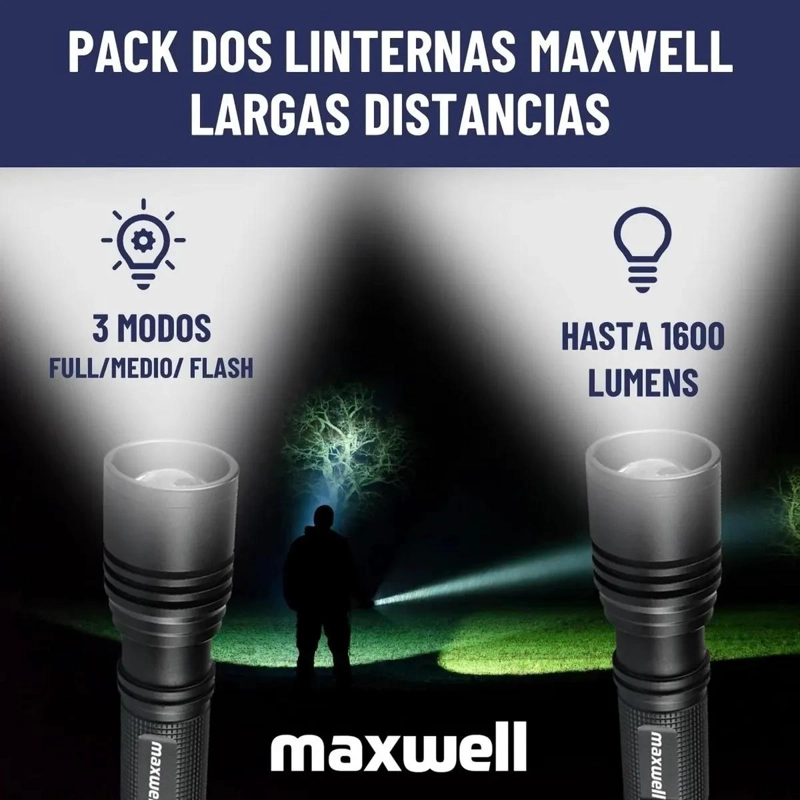 LINTERNA TACTICA LED IMPERMEABLE CON BATERIA RECARGABLE SET DE 2 UNIDADES - 4