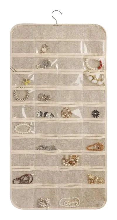ORGANIZADOR COLGANTE PARA JOYAS CON MULTIPLES BOLSILLOS BEIGE 43X86 CM - 1