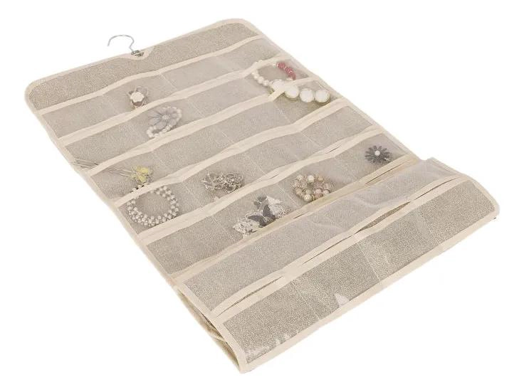 ORGANIZADOR COLGANTE PARA JOYAS CON MULTIPLES BOLSILLOS BEIGE 43X86 CM - 3