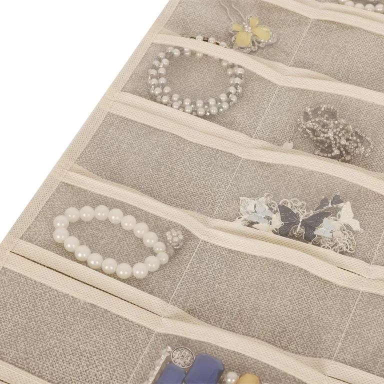 ORGANIZADOR COLGANTE PARA JOYAS CON MULTIPLES BOLSILLOS BEIGE 43X86 CM - 4