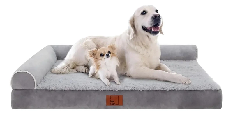 CAMA EN FORMA DE L PARA PERROS DE RAZA GRANDE CON COLCHON SUAVE Y LAVABLE - 1