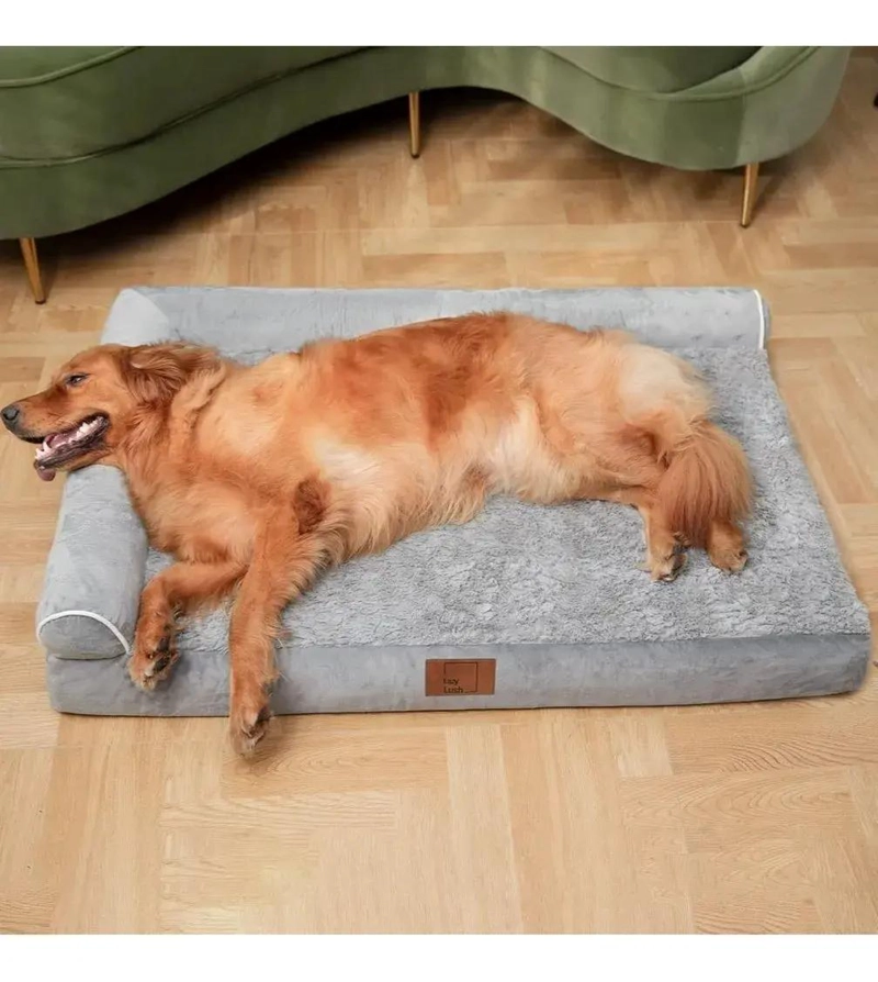 CAMA EN FORMA DE L PARA PERROS DE RAZA GRANDE CON COLCHON SUAVE Y LAVABLE - 2