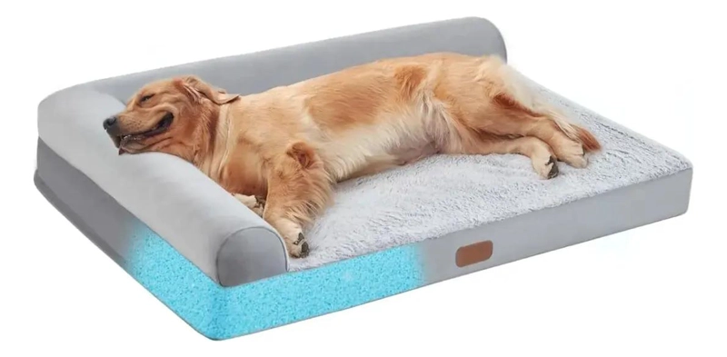 CAMA EN FORMA DE L PARA PERROS DE RAZA GRANDE CON COLCHON SUAVE Y LAVABLE - 4