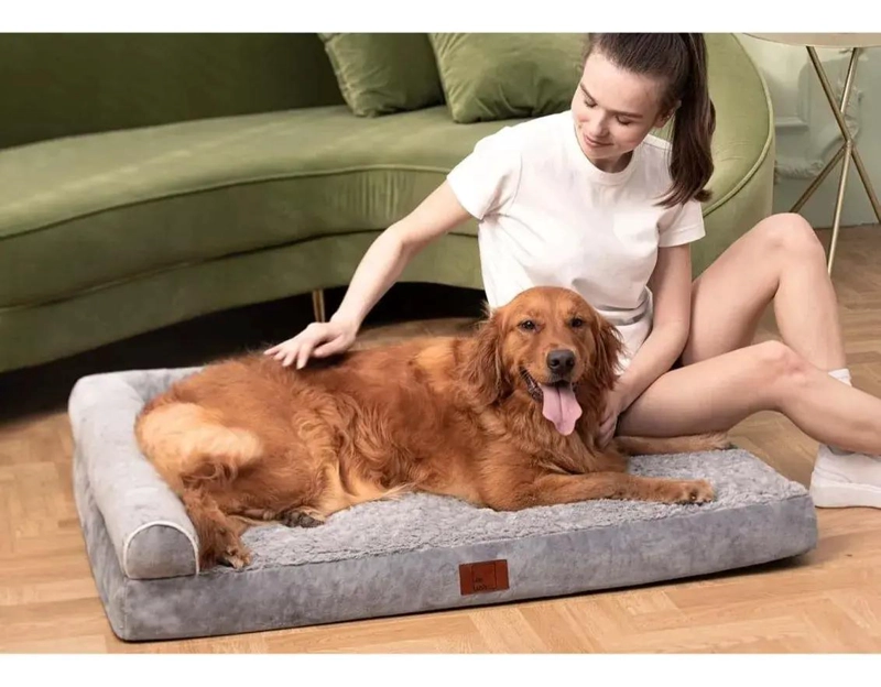 CAMA EN FORMA DE L PARA PERROS DE RAZA GRANDE CON COLCHON SUAVE Y LAVABLE - 5