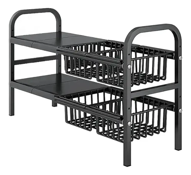 ORGANIZADOR MOVIL PARA COCINA CON 2 NIVELES Y 4 CESTAS PARA DEBAJO DEL FREGADERO - 1