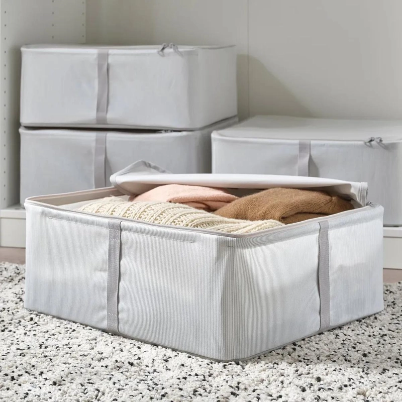 CAJA ORGANIZADORA APILABLE PARA ROPA CON DISEÑO DE RAYAS GRIS - 3