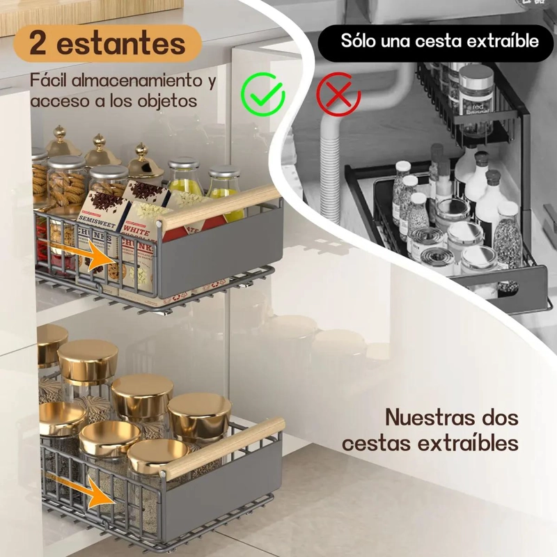 ORGANIZADOR DE COCINA CON REPISA EXTRAIBLE Y BANDEJA DESPLEGABLE - 2