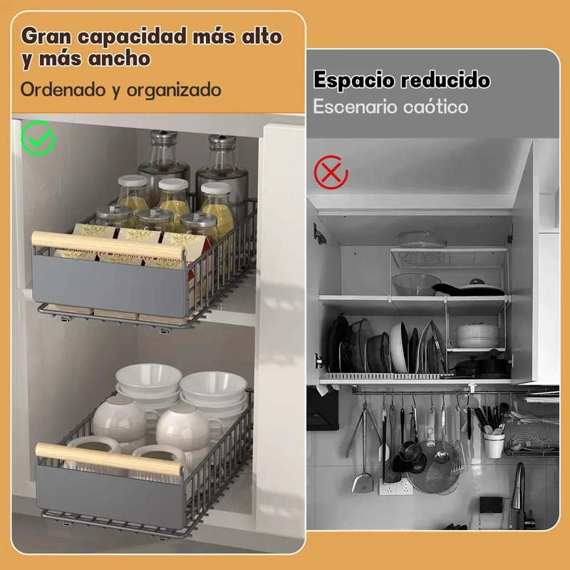ORGANIZADOR DE COCINA CON REPISA EXTRAIBLE Y BANDEJA DESPLEGABLE - 4