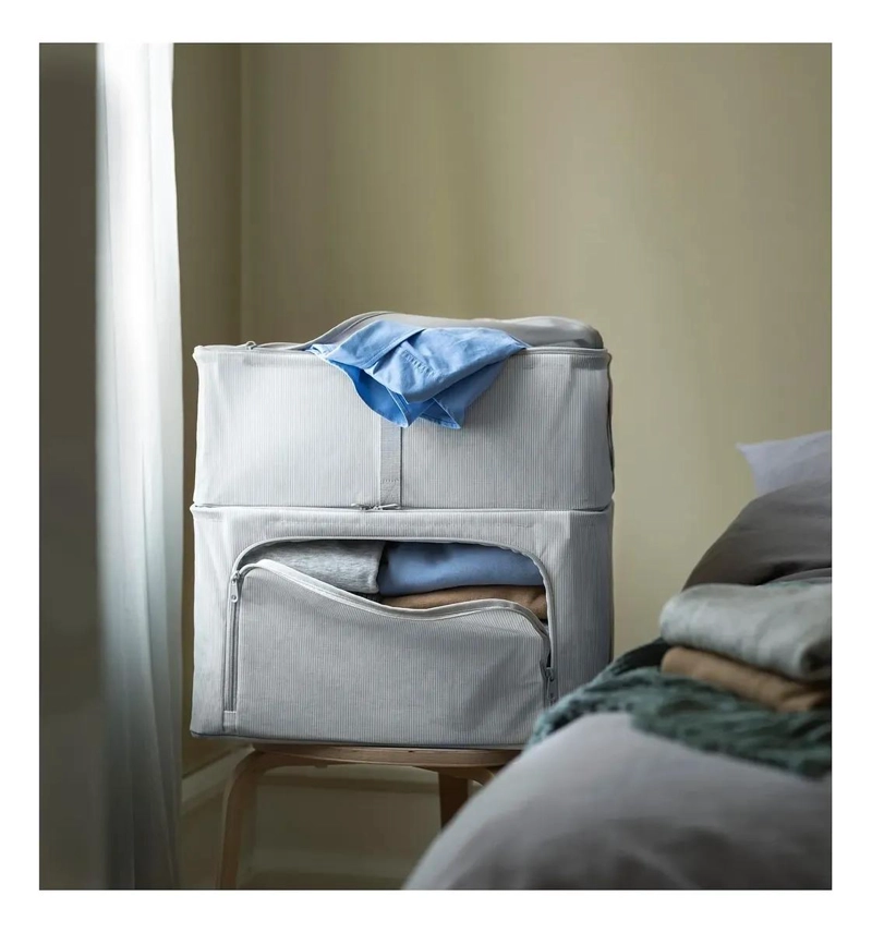 CAJA ORGANIZADORA APILABLE CON TEJIDO DE RAYAS 34X51X28 CM - 3