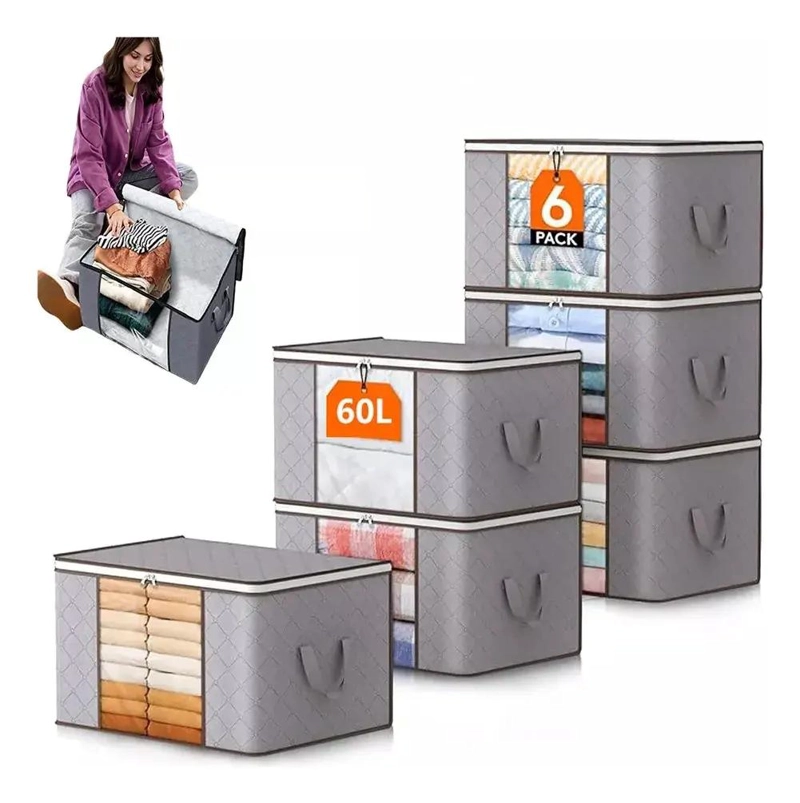 SET DE 6 CAJAS ORGANIZADORAS PLEGABLES PARA ROPA COLOR GRIS - 1