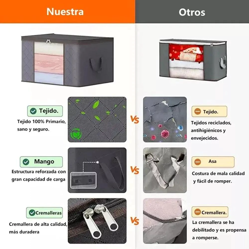 SET DE 6 CAJAS ORGANIZADORAS PLEGABLES PARA ROPA COLOR GRIS - 2