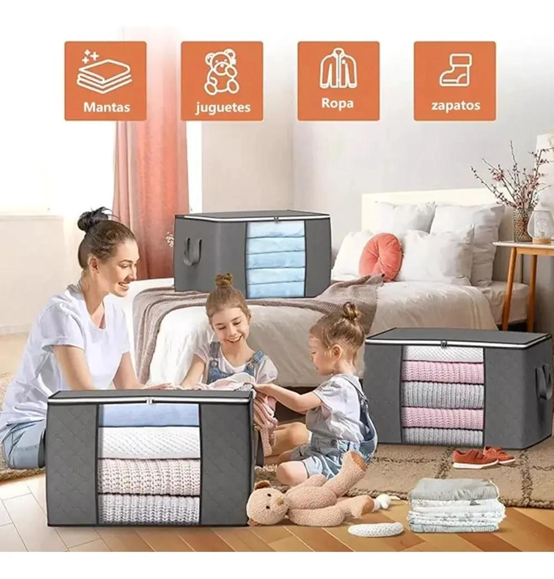 SET DE 6 CAJAS ORGANIZADORAS PLEGABLES PARA ROPA COLOR GRIS - 3