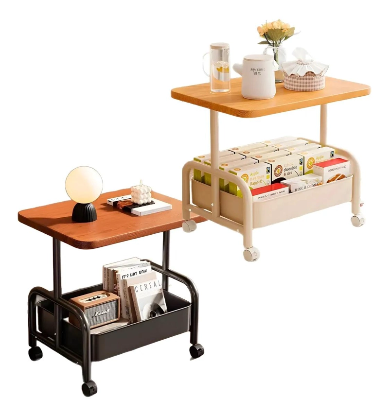 CARRITO DE ALMACENAMIENTO RODANTE CON 2 NIVELES Y TABLERO DE MADERA - 1