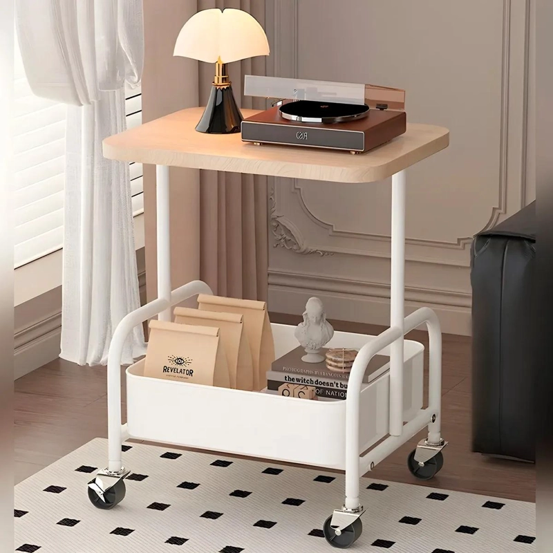 CARRITO DE ALMACENAMIENTO RODANTE CON 2 NIVELES Y TABLERO DE MADERA - 2