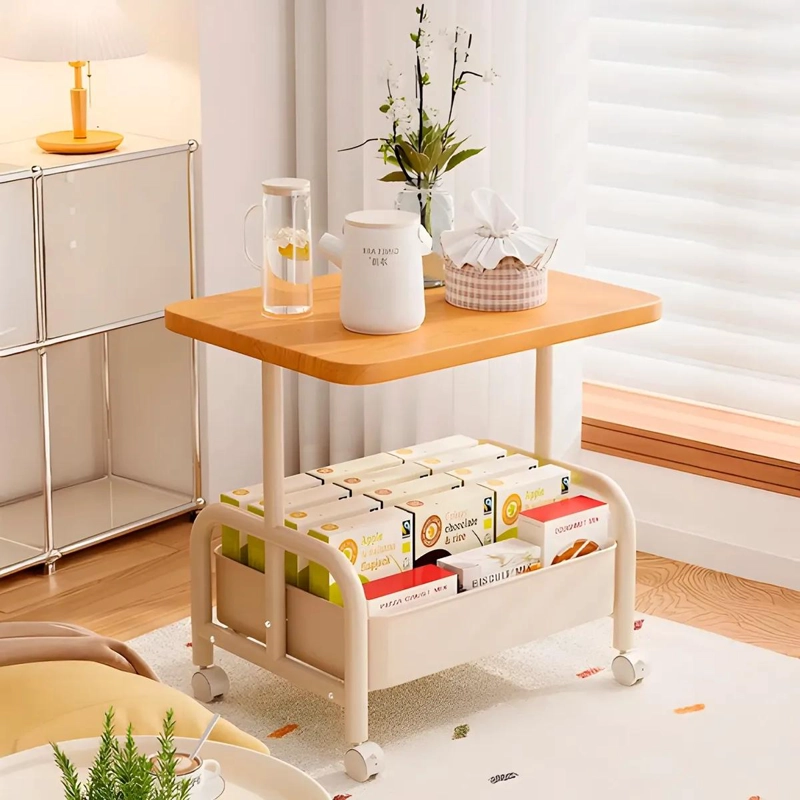 CARRITO DE ALMACENAMIENTO RODANTE CON 2 NIVELES Y TABLERO DE MADERA - 3