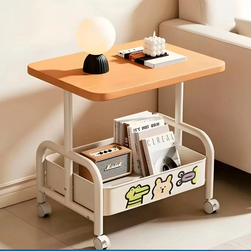 CARRITO DE ALMACENAMIENTO RODANTE CON 2 NIVELES Y TABLERO DE MADERA - 4